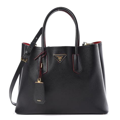 prada promenade shoulder bag bicolor saffiano cuir black fuoco|Black Saffiano Leather Shoulder Bag .